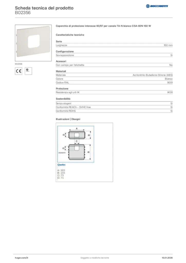 Immagine Bocchiotti Scheda tecnica del prodotto B02356 | Hager Italia