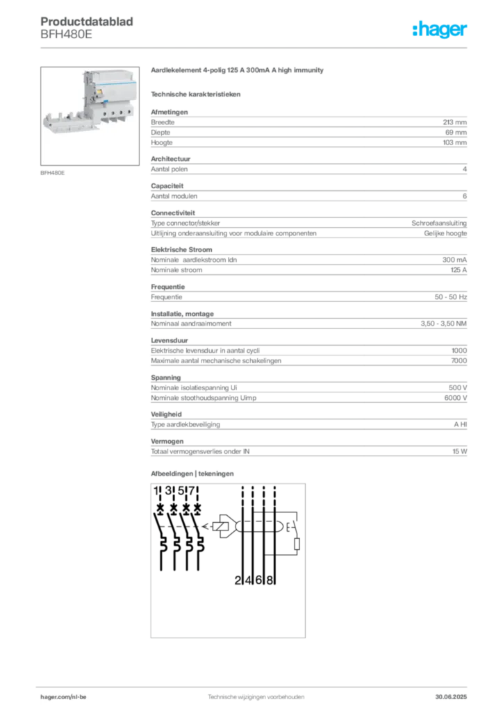Afbeelding Hager Productdatablad BFH480E | Hager Belgium