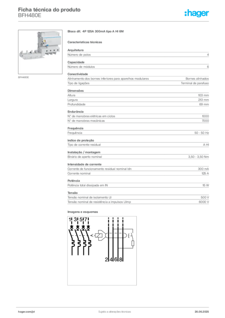 Imagem Hager Ficha técnica do produto BFH480E | Hager Portugal