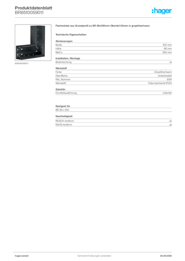 Bild Hager Produktdatenblatt BR6510059011 | Hager Deutschland