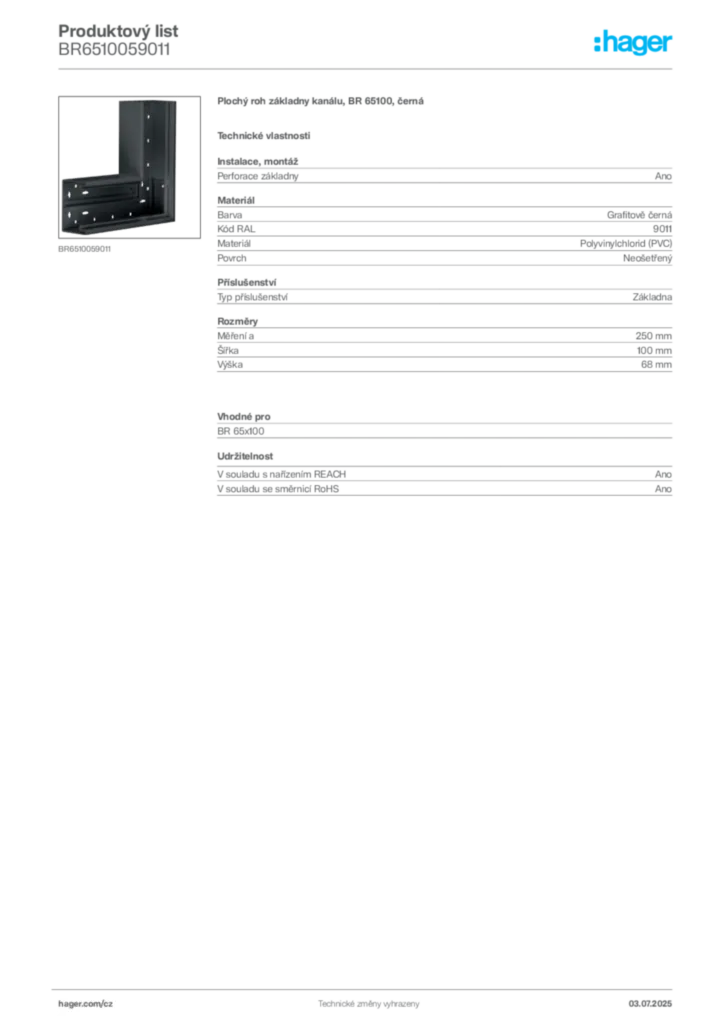 Obrázek Hager Produktový list BR6510059011 | Hager
