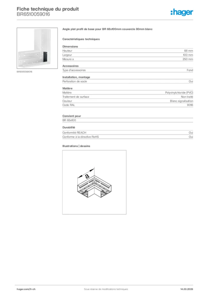 Image Hager Fiche technique du produit BR6510059016 | Hager Suisse