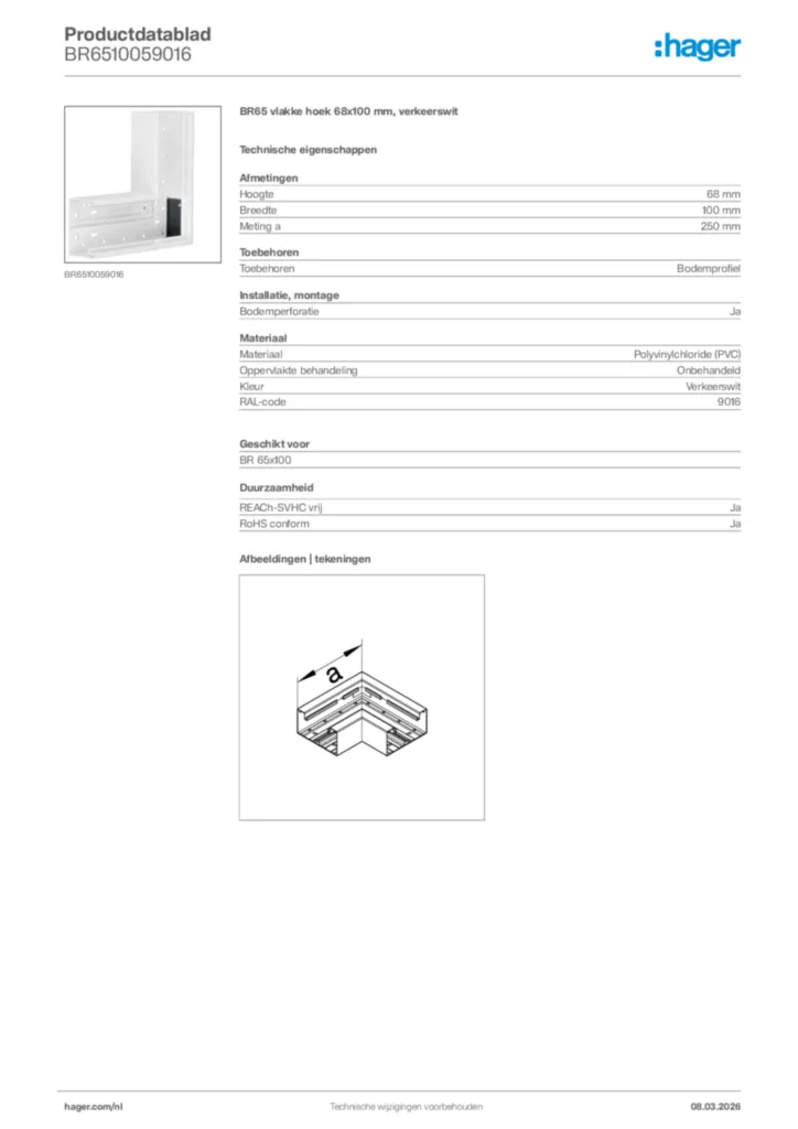 Afbeelding Hager Productdatablad BR6510059016 | Hager Nederland