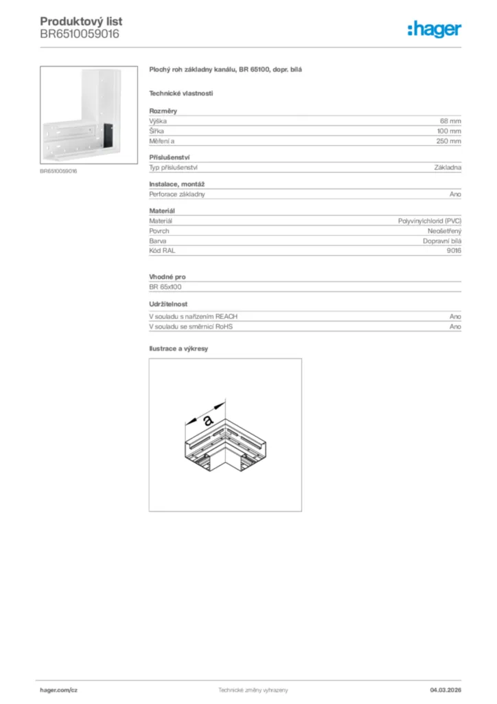 Obrázek Hager Product data sheet BR6510059016 | Hager