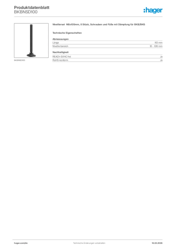 Bild Hager Produktdatenblatt BKBNSD100 | Hager Deutschland
