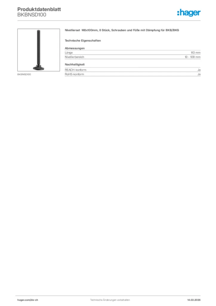 Bild Hager Produktdatenblatt BKBNSD100 | Hager Schweiz