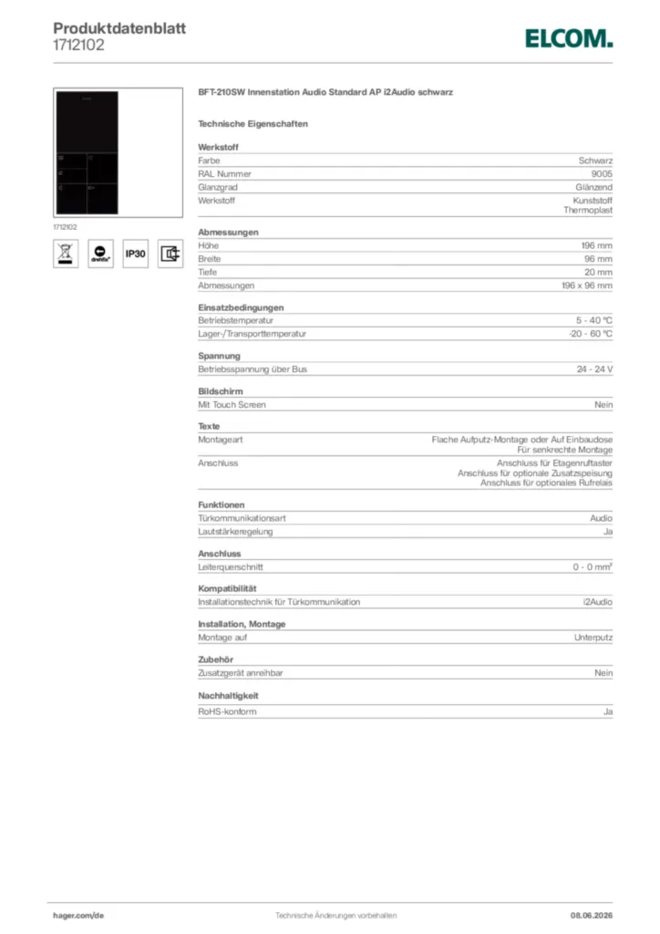 Bild Elcom Produktdatenblatt 1712102 | Hager Deutschland
