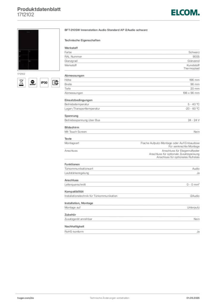 Bild Elcom Produktdatenblatt 1712102 | Hager Deutschland