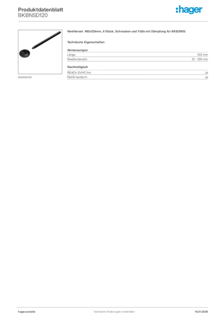 Bild Hager Produktdatenblatt BKBNSD120 | Hager Deutschland
