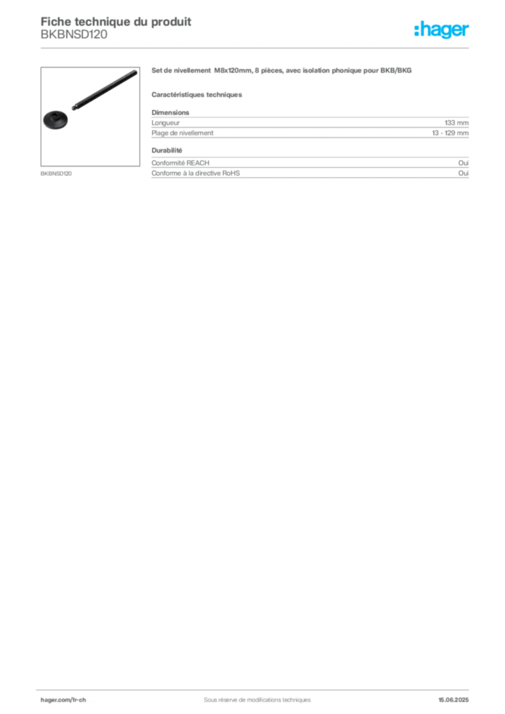 Image Hager Fiche technique du produit BKBNSD120 | Hager Suisse