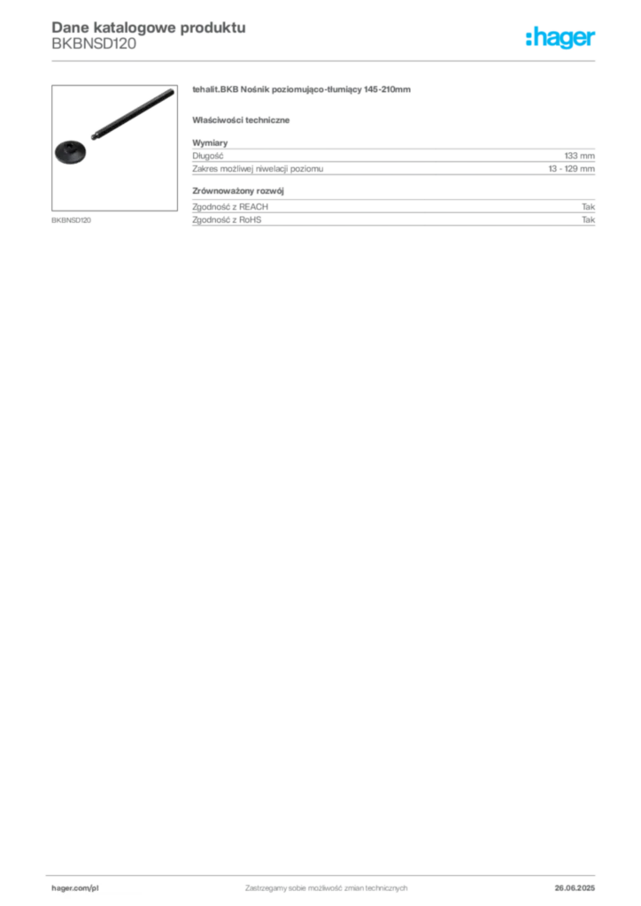 Zdjęcie Hager Karta katalogowa BKBNSD120 | Hager Polska