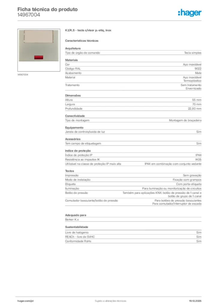 Imagem Hager Ficha técnica do produto 14967004 | Hager Portugal