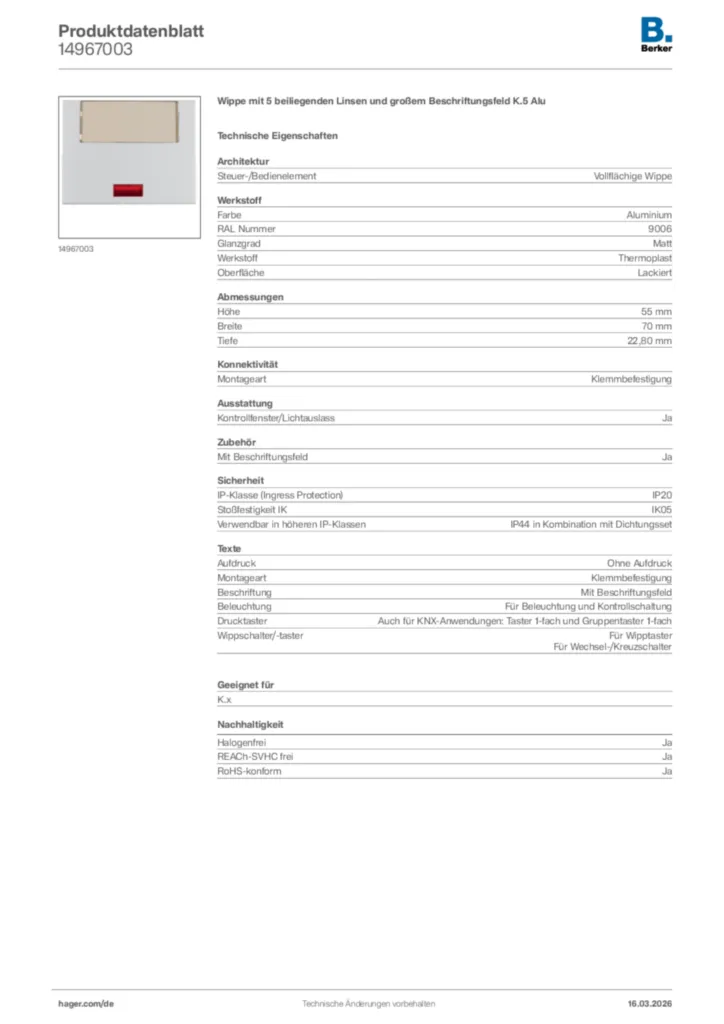 Bild Berker Produktdatenblatt 14967003 | Hager Deutschland