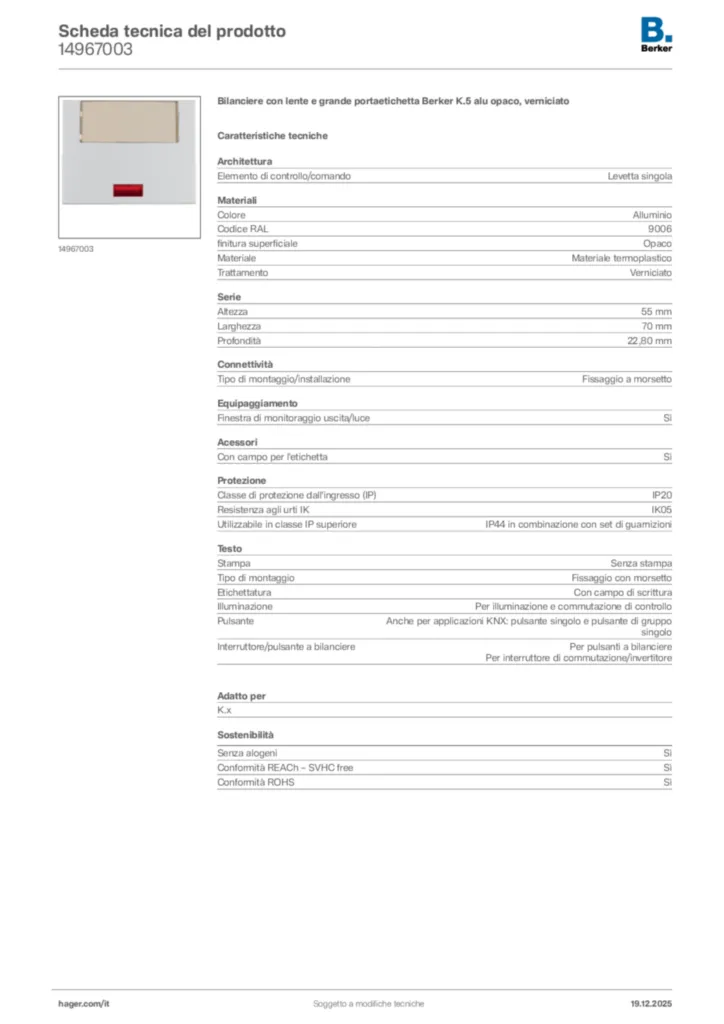 Immagine Berker Scheda tecnica del prodotto 14967003 | Hager Italia