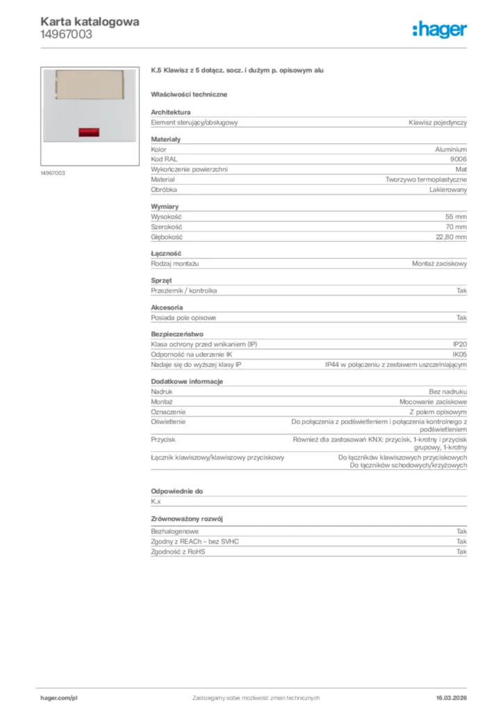 Zdjęcie Hager Karta katalogowa 14967003 | Hager Polska