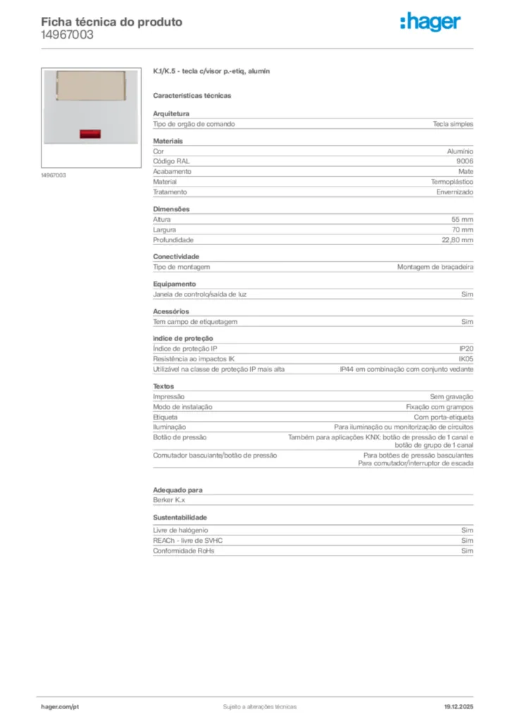 Imagem Hager Ficha técnica do produto 14967003 | Hager Portugal
