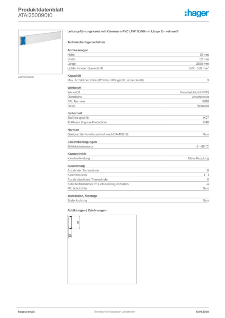 Bild Hager Produktdatenblatt ATA125009010 | Hager Deutschland