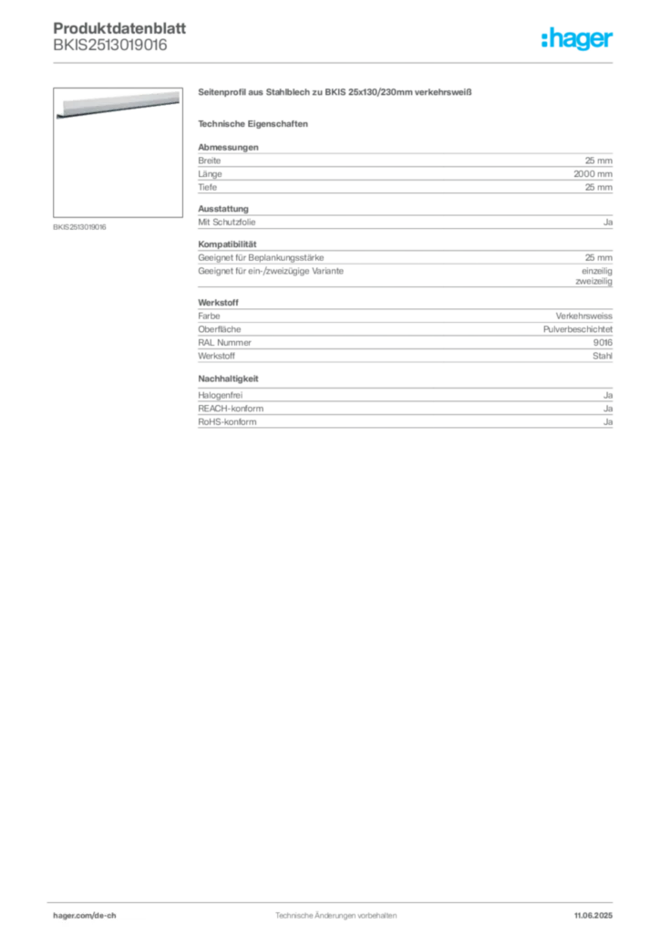Bild Hager Produktdatenblatt BKIS2513019016 | Hager Schweiz