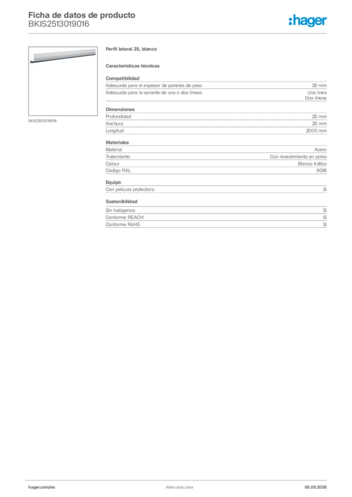 Imagen Hager Ficha de datos de producto BKIS2513019016 | Hager España