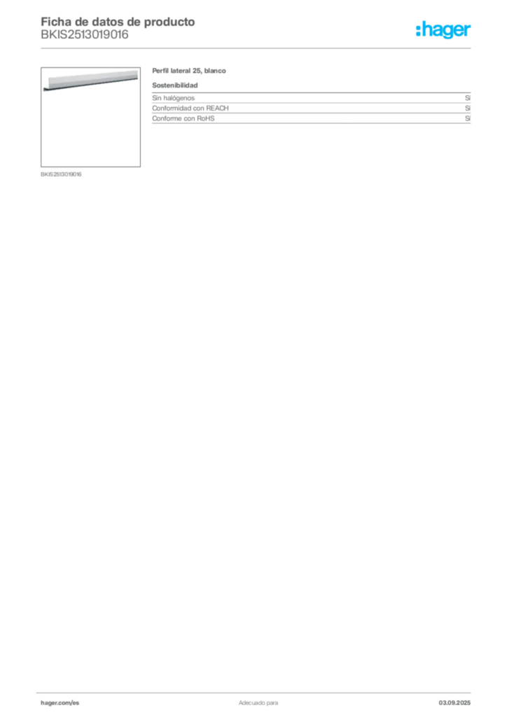 Imagen Hager Ficha de datos de producto BKIS2513019016 | Hager España