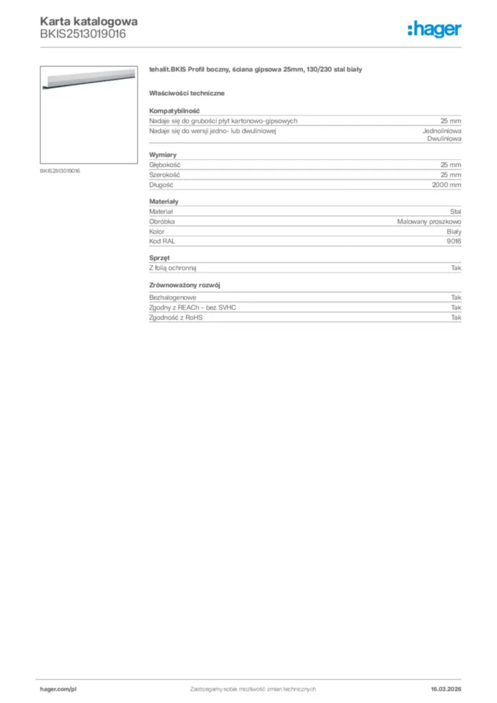 Zdjęcie Hager Karta katalogowa BKIS2513019016 | Hager Polska