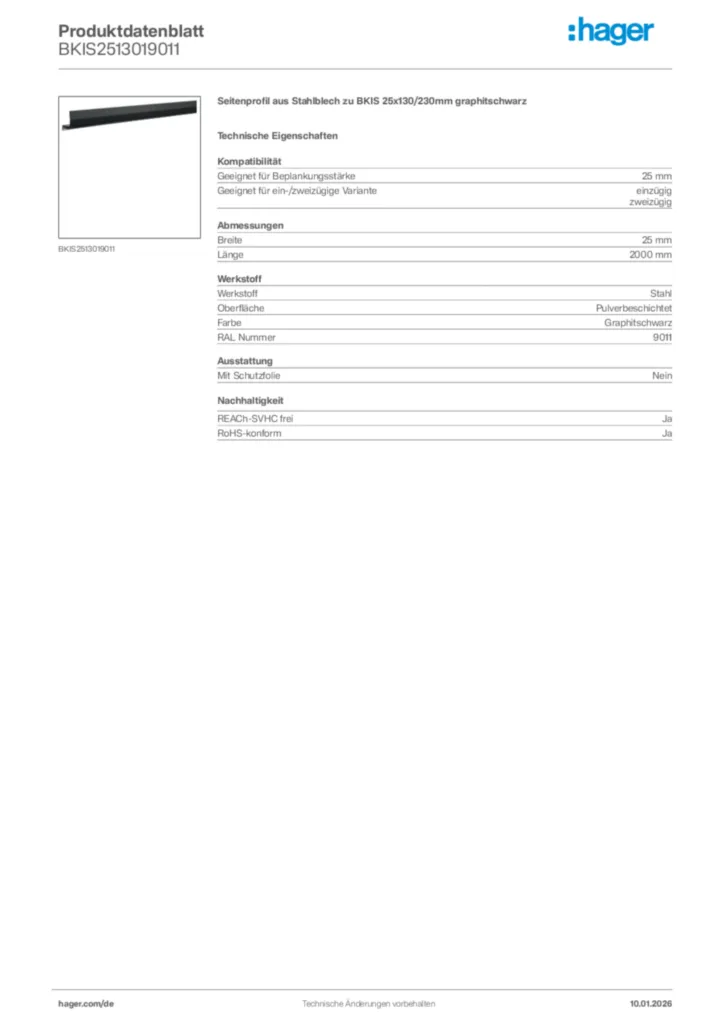 Bild Hager Produktdatenblatt BKIS2513019011 | Hager Deutschland