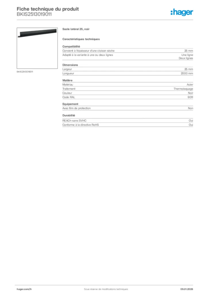 Image Hager Fiche technique du produit BKIS2513019011 | Hager France
