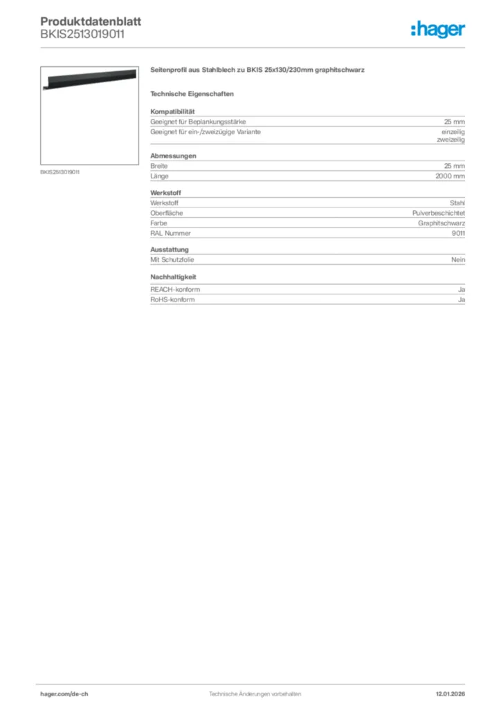 Bild Hager Produktdatenblatt BKIS2513019011 | Hager Schweiz