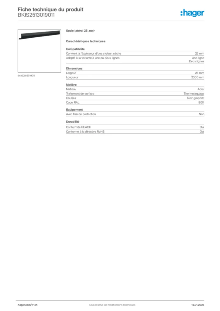 Image Hager Fiche technique du produit BKIS2513019011 | Hager Suisse