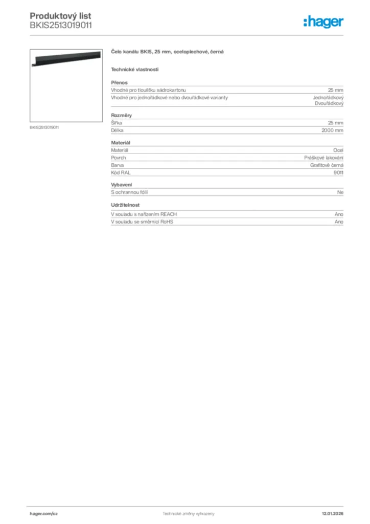 Obrázek Hager Product data sheet BKIS2513019011 | Hager