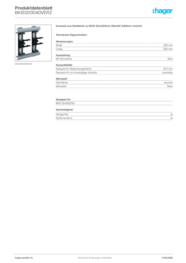 Bild Hager Produktdatenblatt BKIS121304DVERZ | Hager Schweiz