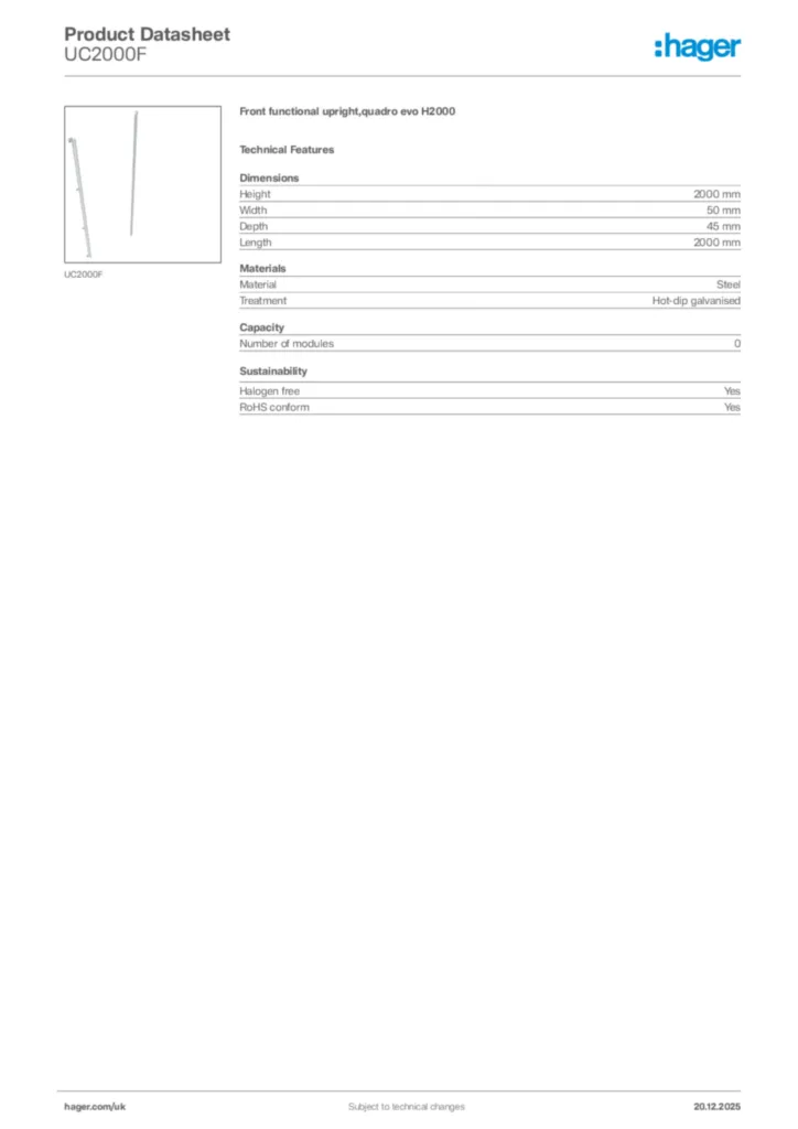 Image Hager Product data sheet UC2000F  | Hager