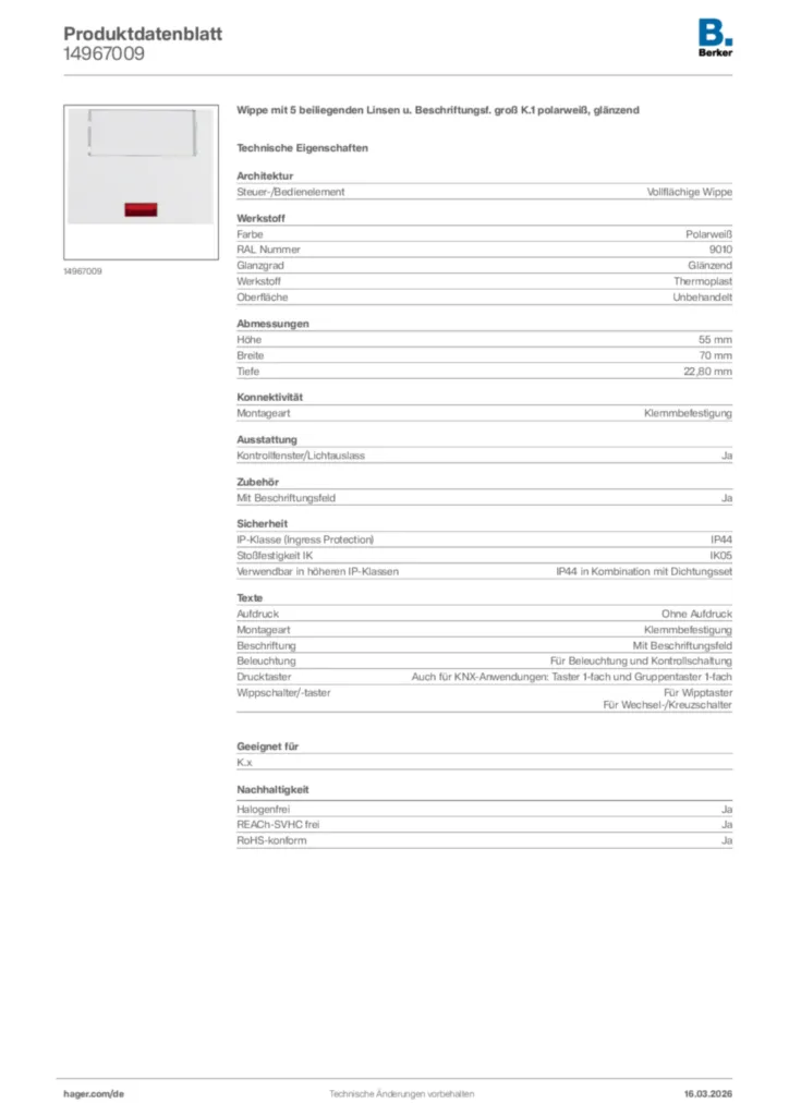 Bild Berker Produktdatenblatt 14967009 | Hager Deutschland