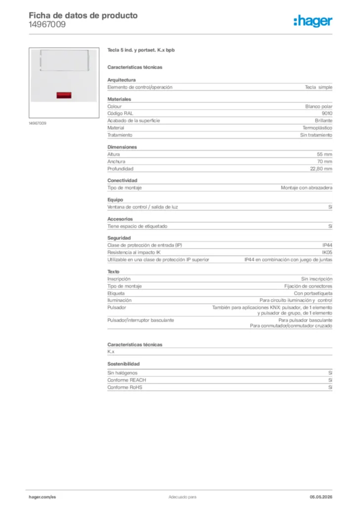Imagen Hager Ficha de datos de producto 14967009 | Hager España