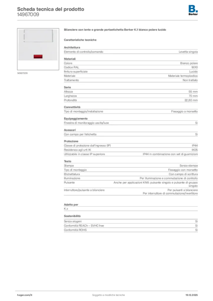 Immagine Berker Scheda tecnica del prodotto 14967009 | Hager Italia