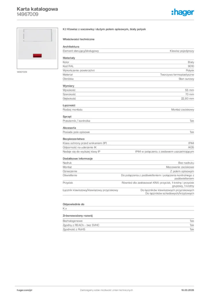 Zdjęcie Hager Karta katalogowa 14967009 | Hager Polska