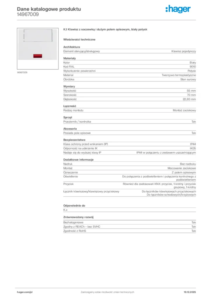 Zdjęcie Hager Karta katalogowa 14967009 | Hager Polska