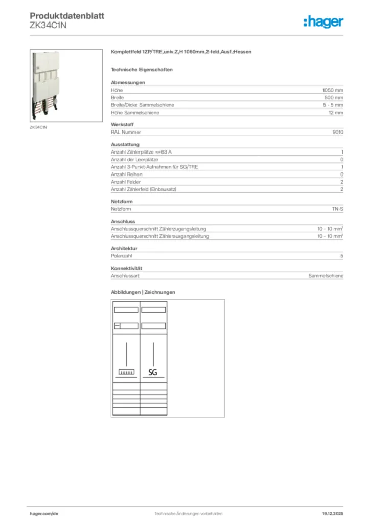 Bild Hager Produktdatenblatt ZK34C1N | Hager Deutschland