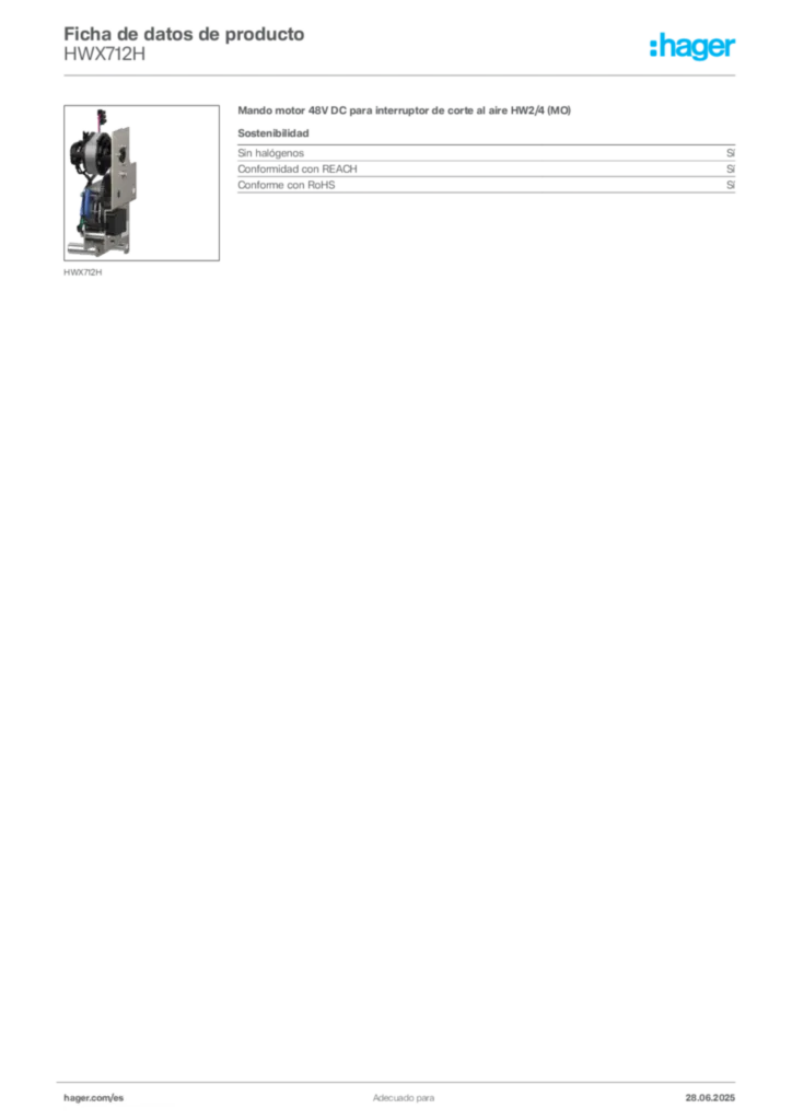 Imagen Hager Ficha de datos de producto HWX712H | Hager España