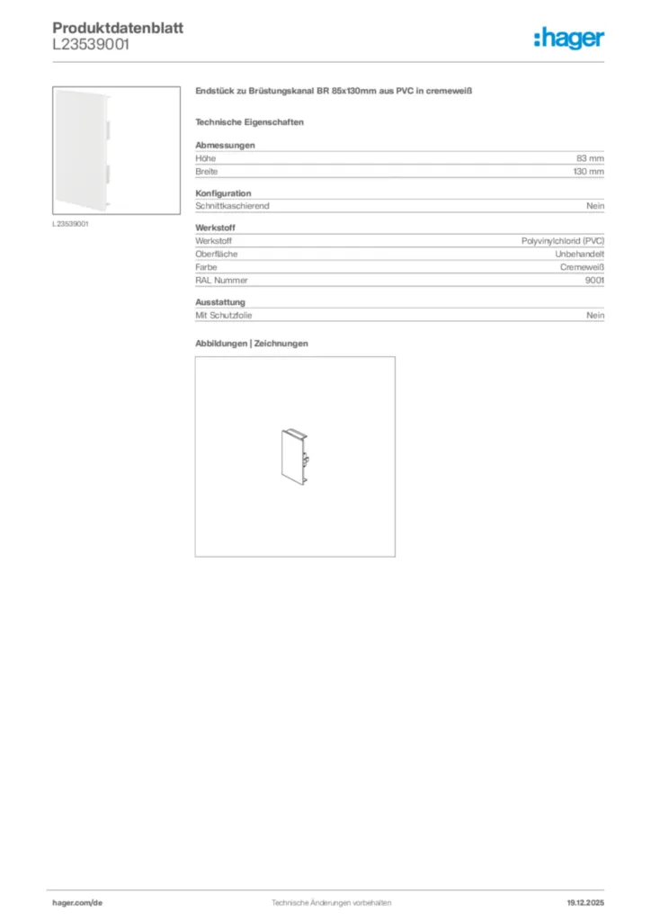 Bild Hager Produktdatenblatt L23539001 | Hager Deutschland