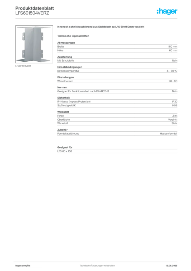 Bild Hager Produktdatenblatt LFS601504VERZ | Hager Deutschland