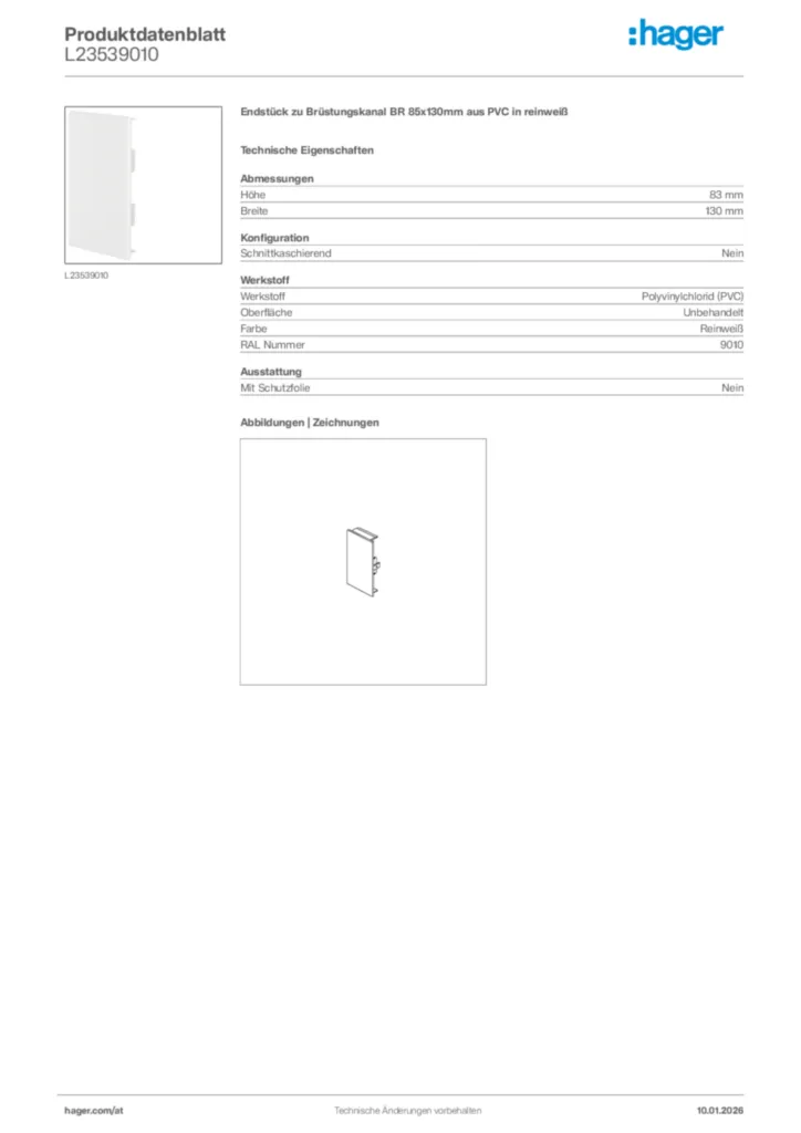 Bild Hager Produktdatenblatt L23539010 | Hager Deutschland