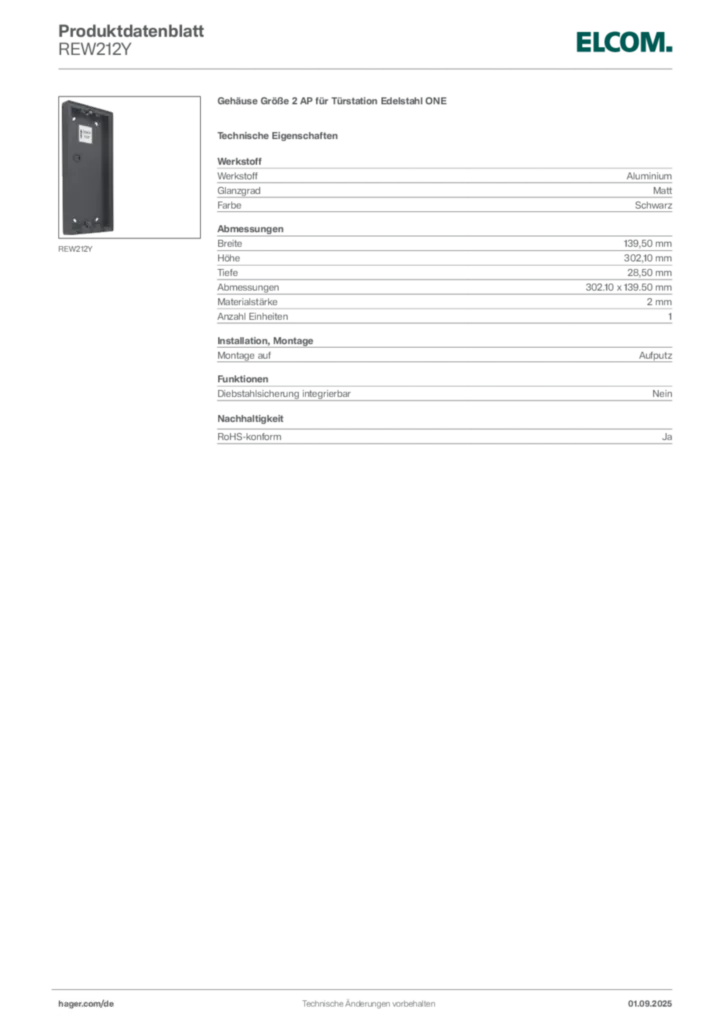 Elcom Produktdatenblatt REW212Y