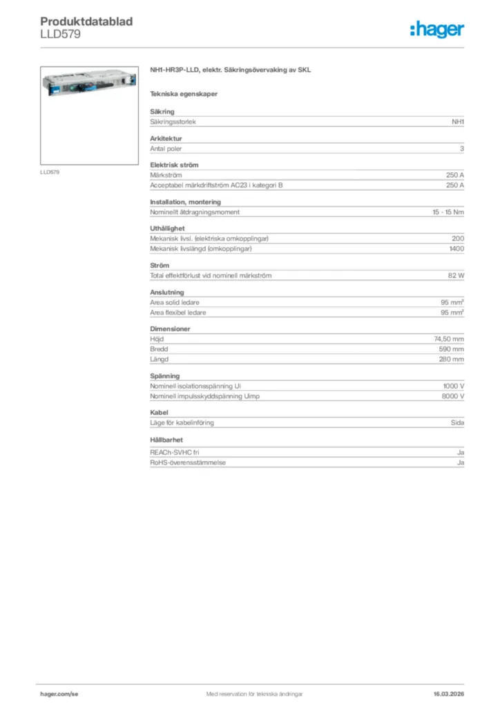 Bild Hager Produktdatablad LLD579 | Hager Sverige