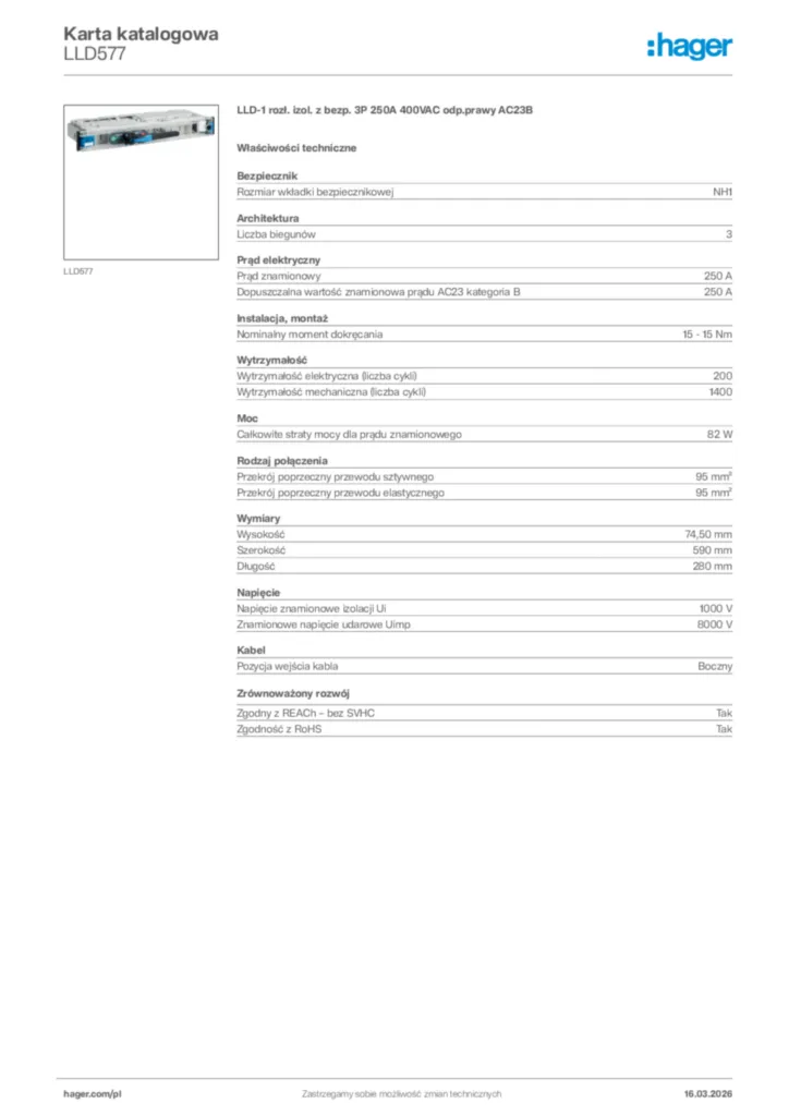 Zdjęcie Hager Karta katalogowa LLD577 | Hager Polska