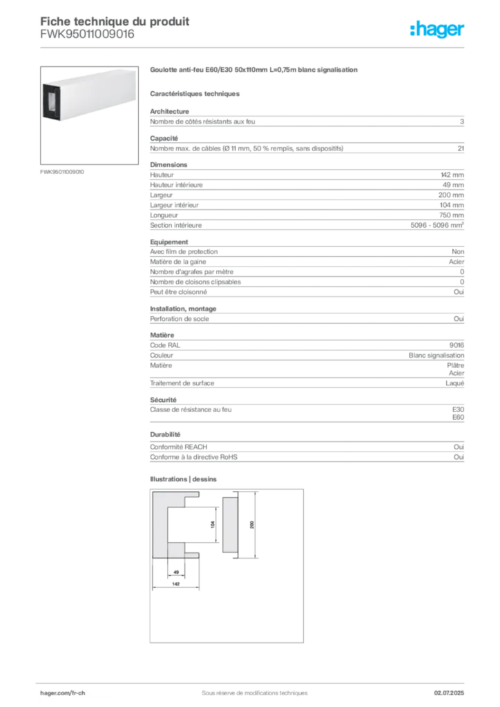 Image Hager Fiche technique du produit FWK95011009016 | Hager Suisse