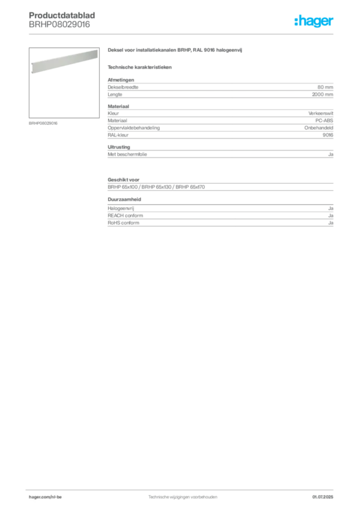 Afbeelding Hager Productdatablad BRHP08029016 | Hager Belgium