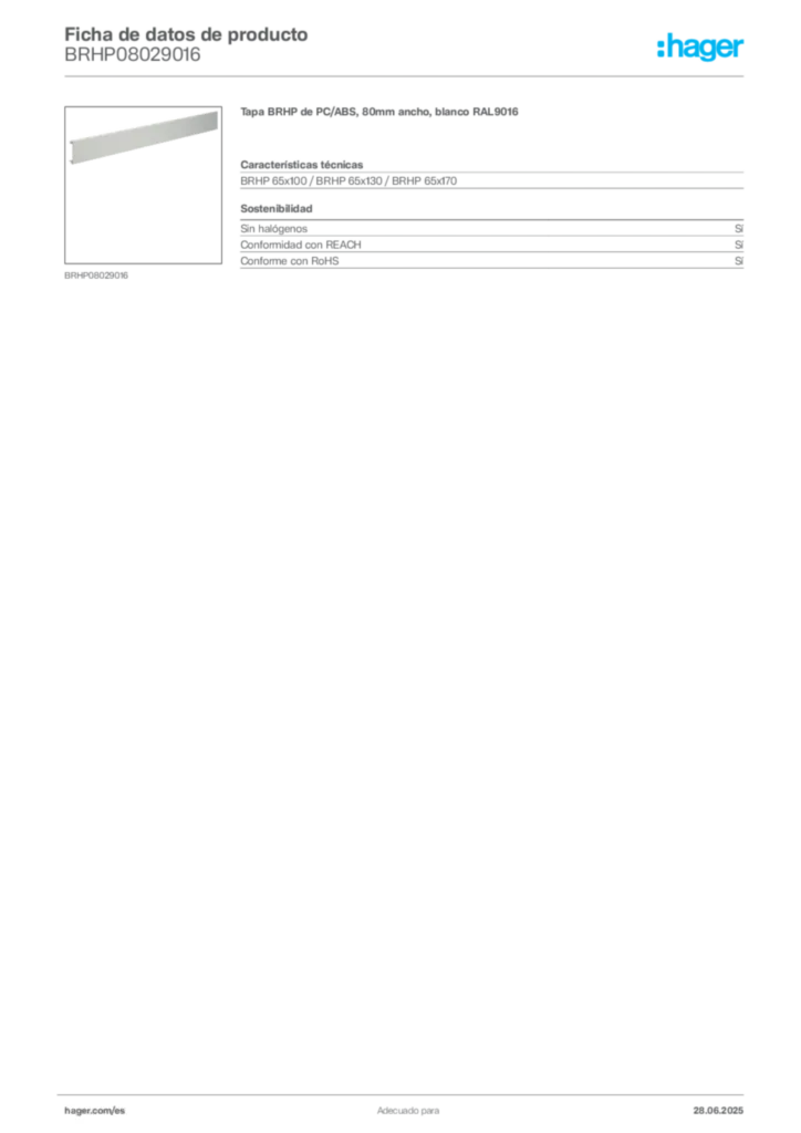 Imagen Hager Ficha de datos de producto BRHP08029016 | Hager España