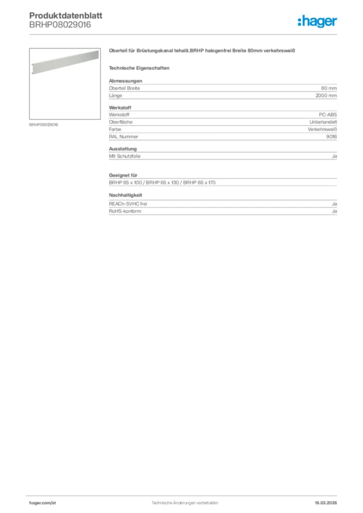 Bild Hager Produktdatenblatt BRHP08029016 | Hager Deutschland