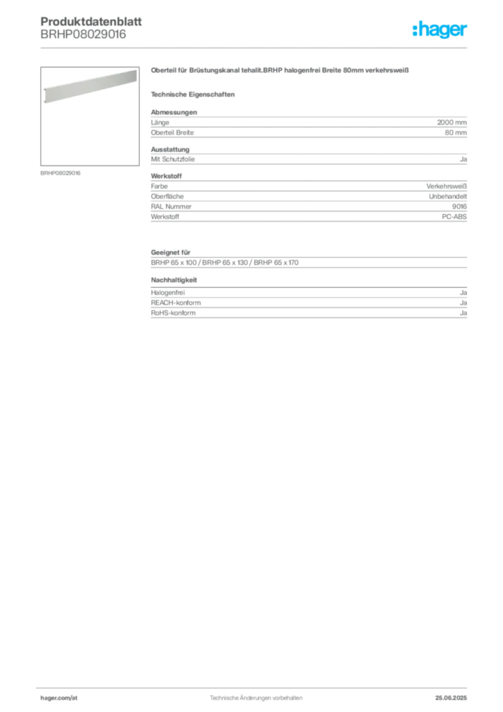 Bild Hager Produktdatenblatt BRHP08029016 | Hager Deutschland